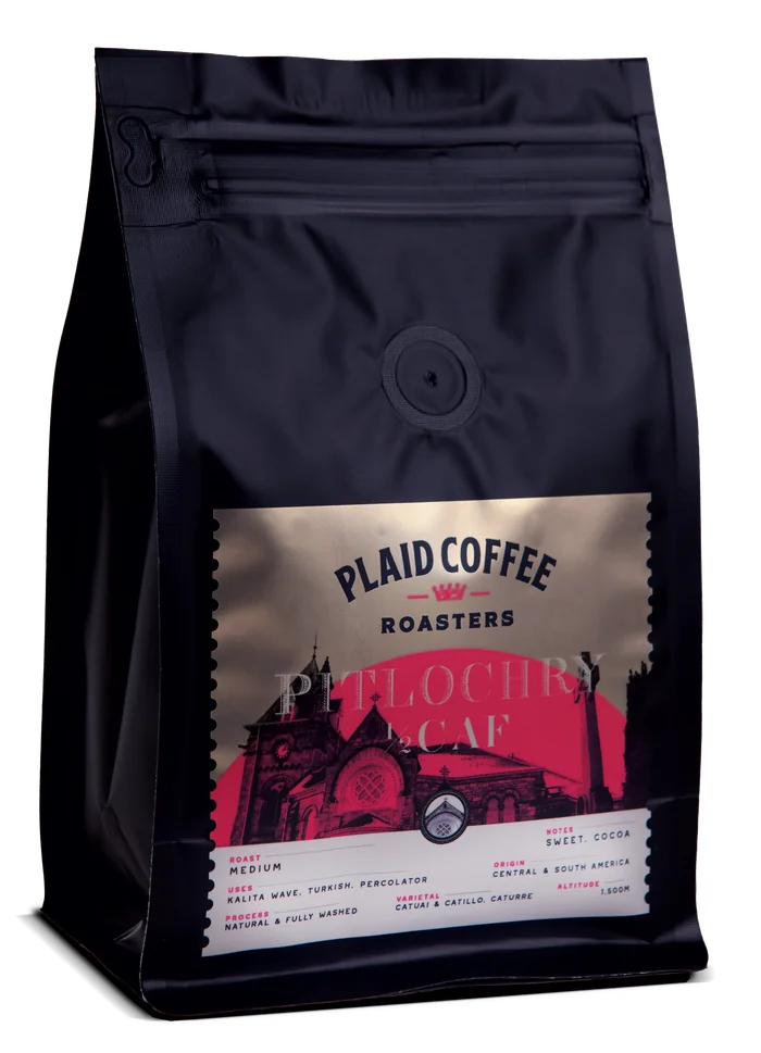 Plaid Coffee 1/2 Caf Pitlochry medium roast bag